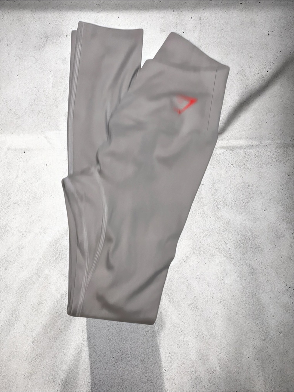 Gymshark Light Gray High-Waist Leggings with Red Logo Detail